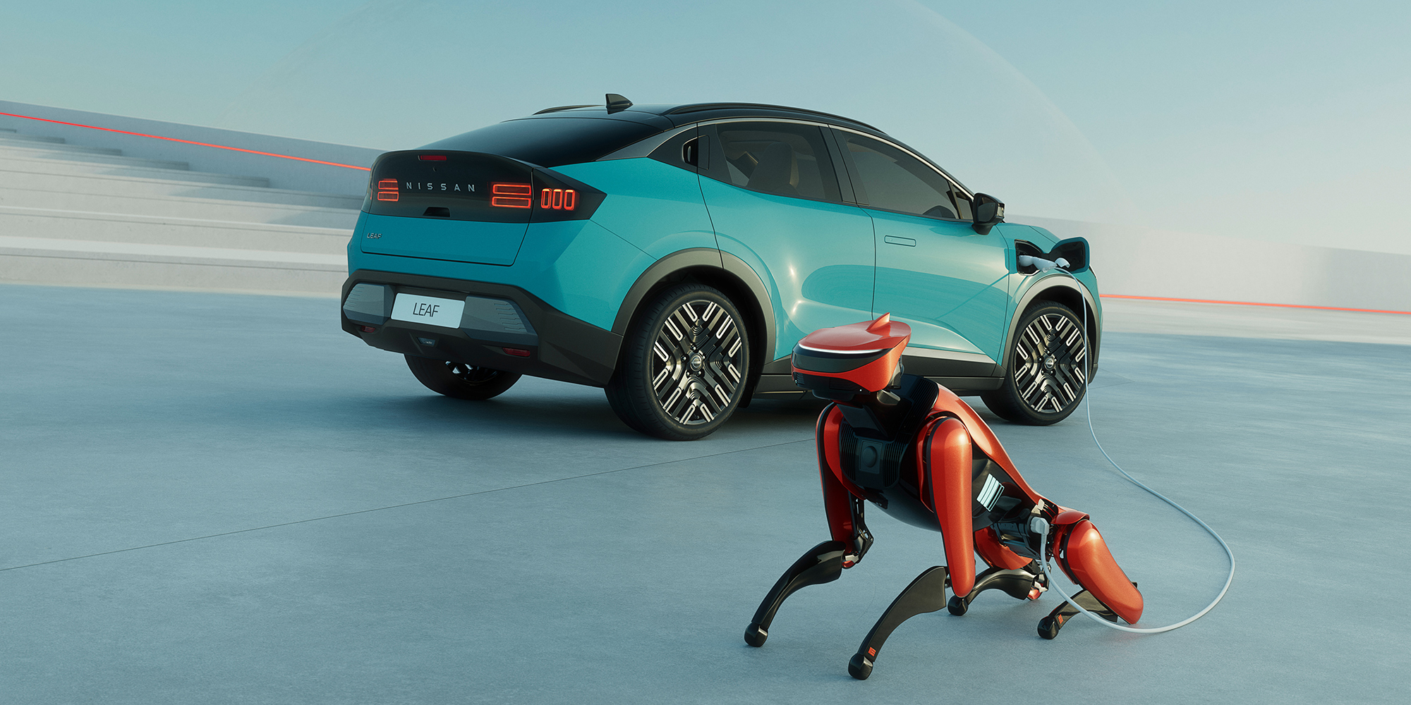 Nissan Leaf lädt externen Roboter auf